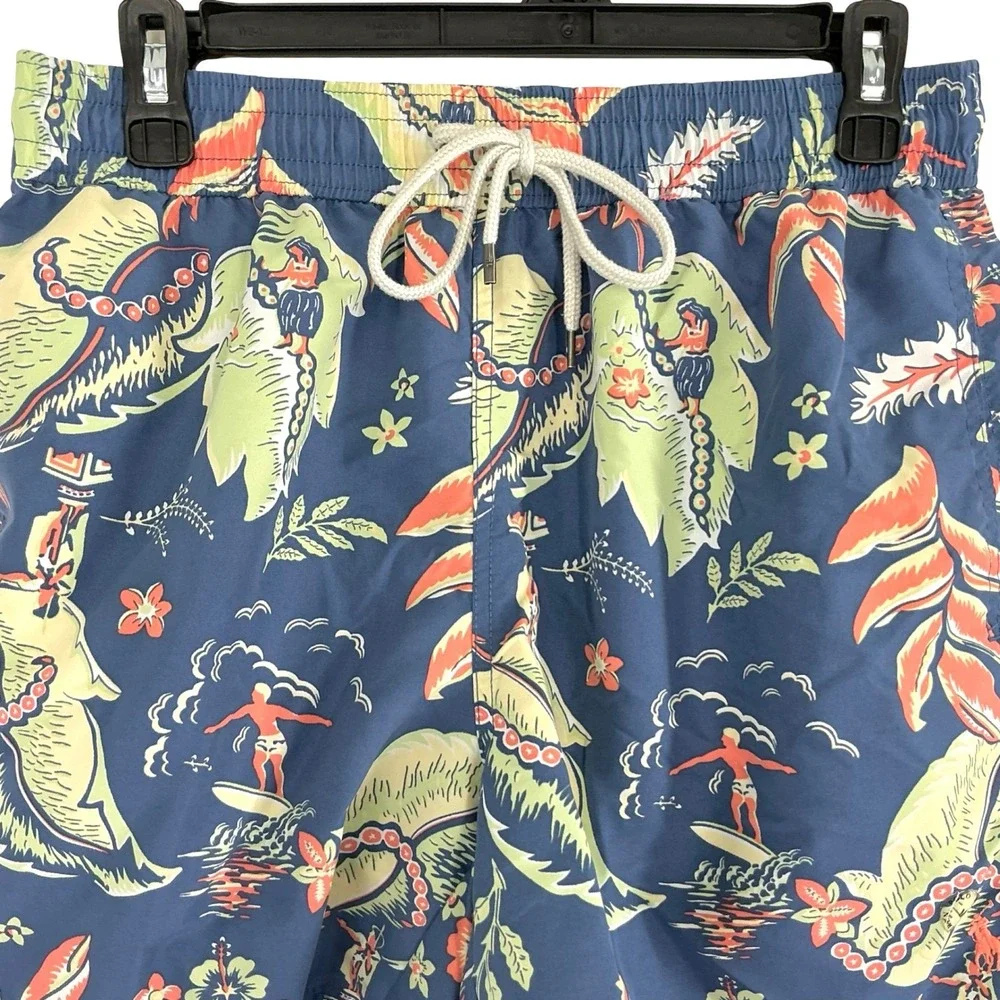 Polo Ralph Lauren Swim Trunks Men's Medium Blue Hawaiian Surfer Print Mesh Lined